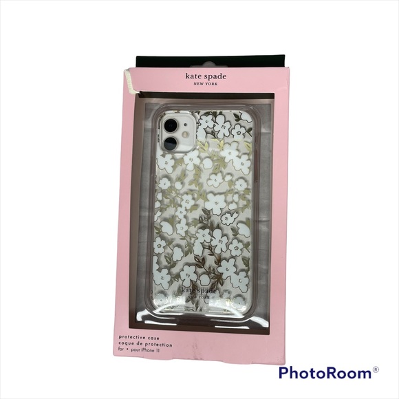New Kate Spade iPhone 11 Case - Clear Case with White and Gold Floral